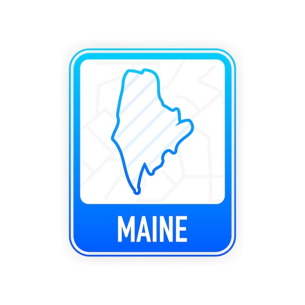 Maine - U.S. state. Contour line in white color on blue sign. Map of The United States of America. Vector illustration.