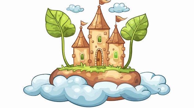 Vector majestic bean sprout with castle in the clouds vector illustration