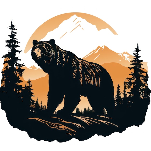 Majestic Bear Silhouette on White Background AI Generated