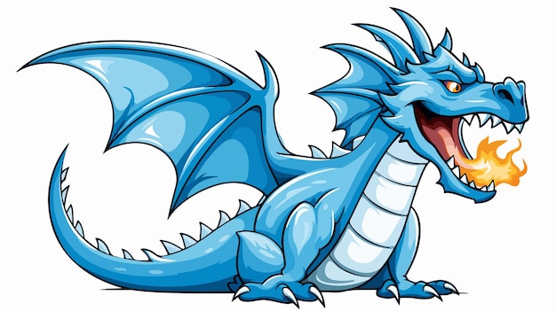 Vector majestic blue dragon breathing fire illustration