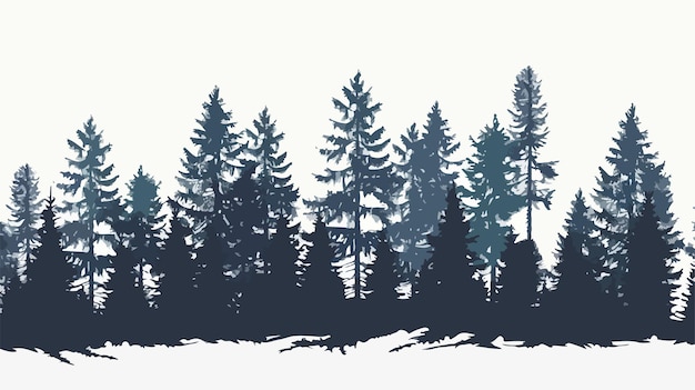 Majestic Coniferous Forest Trees Silhouette Isolated on White Background