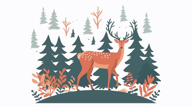 Vector majestic deer in lush forest vector illustration