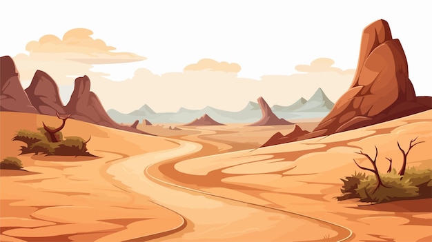 Vector majestic desert landscape with winding road illustration