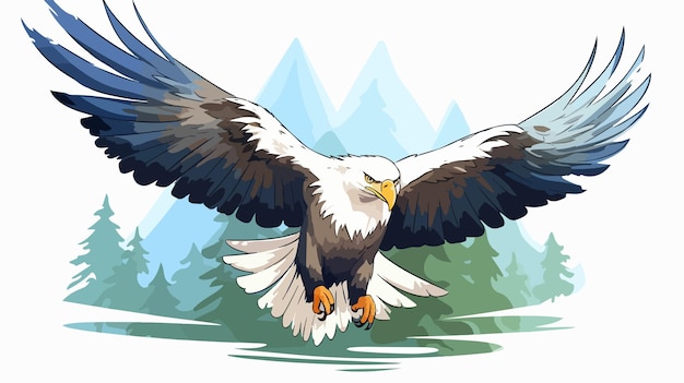 Majestic Eagle Cartoon Illustration with Spread Wings