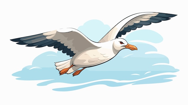 Vector majestic flying seagull detailed vector cartoon illustration