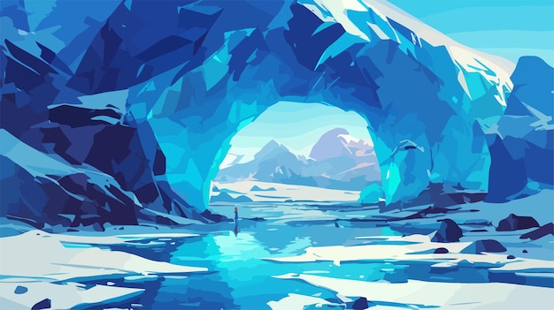 Vector majestic glacial ice cave revealing ancient secrets