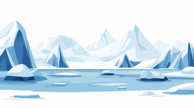 Vector majestic glacial landscape with icebergs and snowy peaks