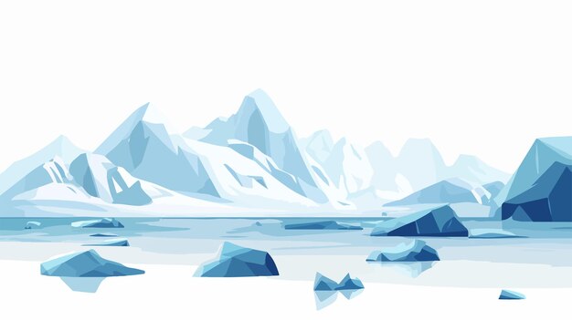 Vector majestic glacial landscape with icebergs and snowy peaks