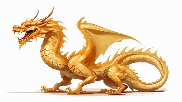 Vector majestic golden dragon isolated on white background flat vector illustration