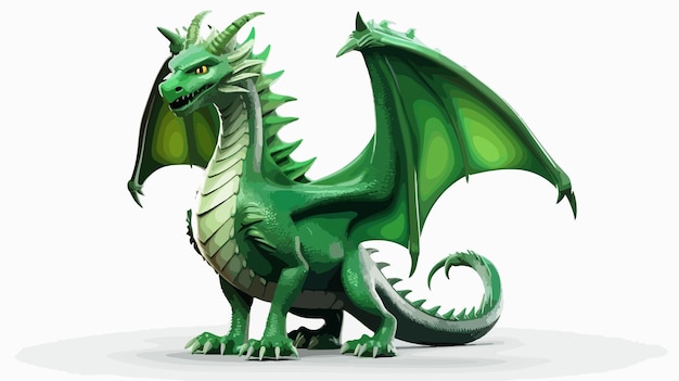 Vector majestic green dragon 3d illustration on white background