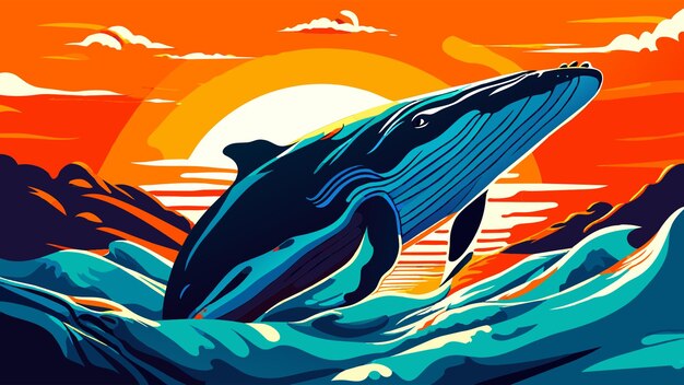 Vector a majestic humpback whale breaching vector illustration flat 2