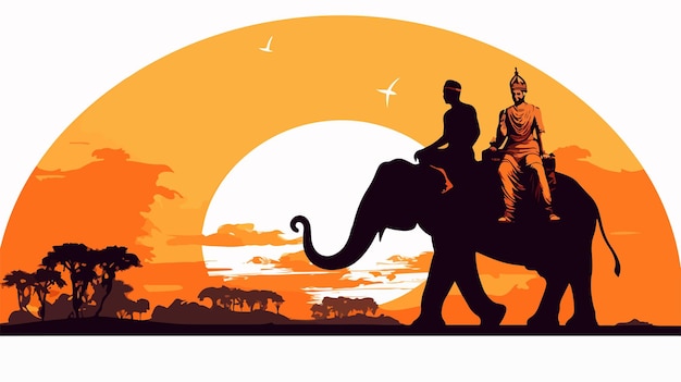 Vector majestic indian maharaja sitting on elephant silhouette