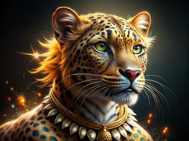 Vector majestic leopard with golden collar