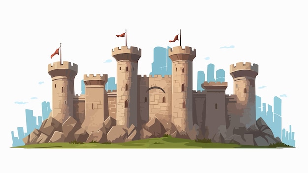 Vector majestic medieval stone castle with towers on the plain