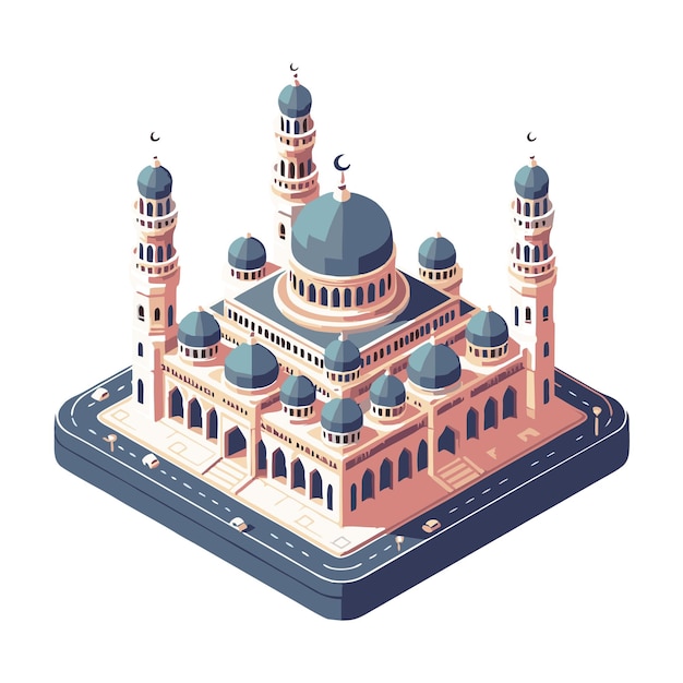 majestic mosque flat vector design with detailed isometric style