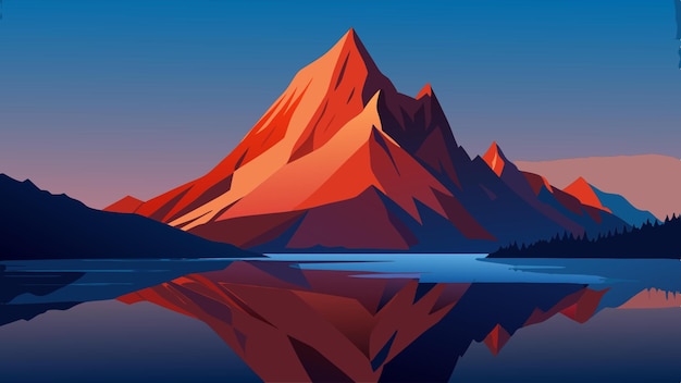 Vector a majestic mountain with red rock formations reflecting beautifully in a serene lake below vector