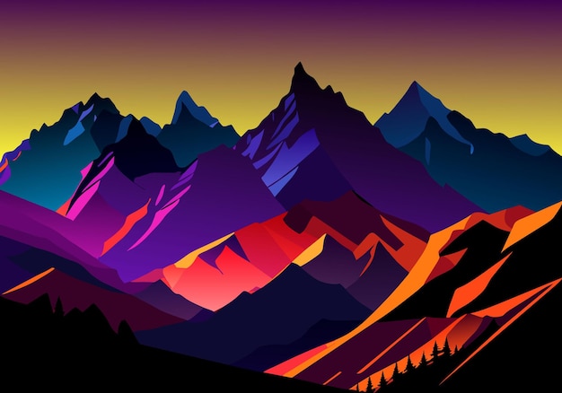 majestic mountains cast silhouette against vibrant sunset