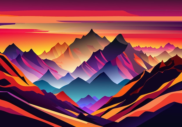 majestic mountains cast silhouette against vibrant sunset