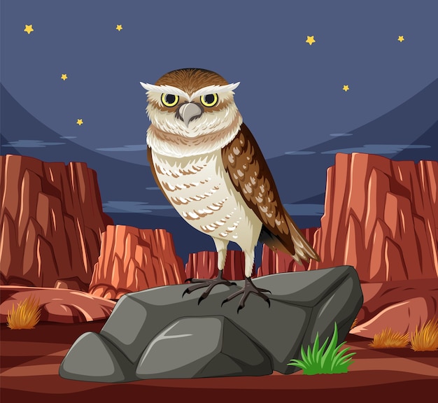 Majestic Owl in Starry Desert Night