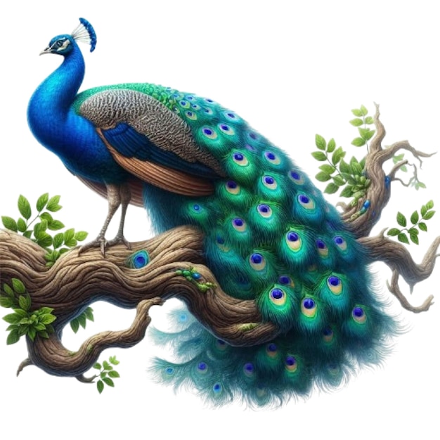 Vector majestic peacock perched on a tree branch