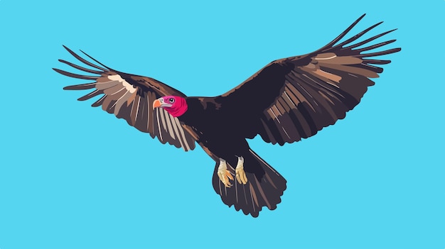 Vector majestic turkey vulture soaring in clear blue sky