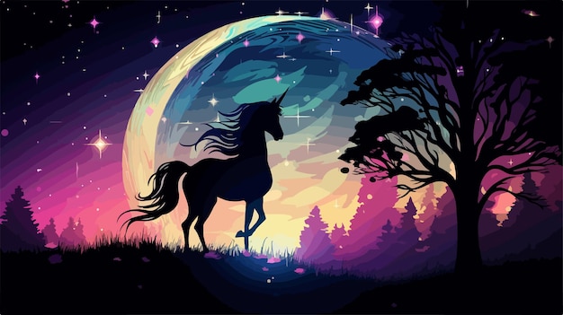 Majestic Unicorn Silhouette Against Full Moon