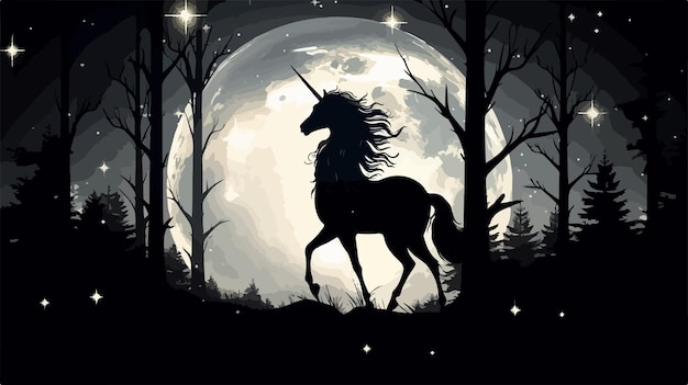 Majestic Unicorn Silhouette Against Full Moon