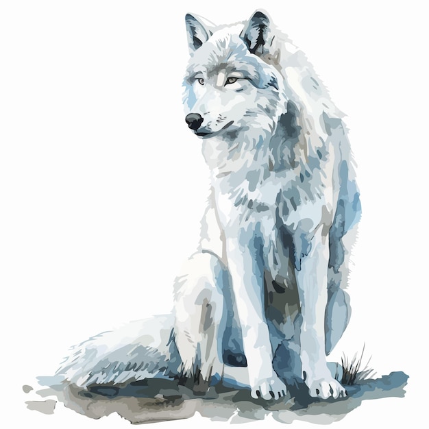 Vector majestic watercolor arctic wolf clipart on white background