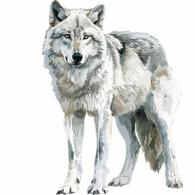 Vector majestic watercolor arctic wolf clipart on white background