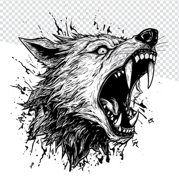 Majestic Wolf HandDrawn Aggressive Outline Design in Black and White Flash Tattoo Coloring Page