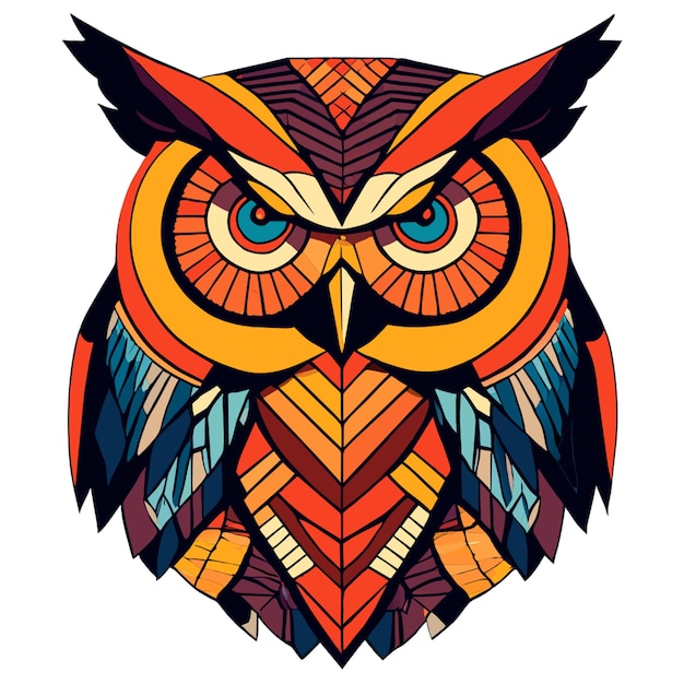 make a big owl in patchwork art style divided into different seccions with different styles of