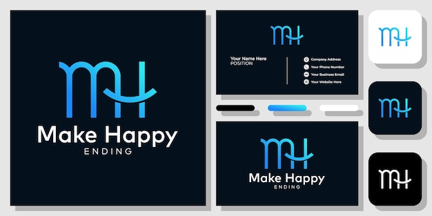 Make Happy ending initials capital font smile mouth with business card template