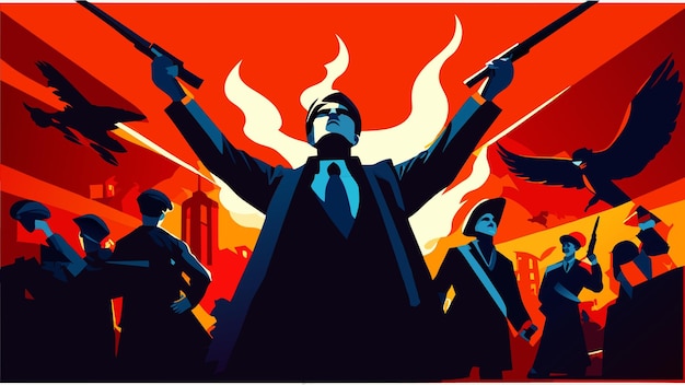 Vector make me a sovietstyle poster of revolution with a flames vector illustration