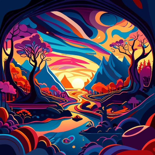 Vector make a painting with a surreal dream landscape or interesting dream symbols vector illustration