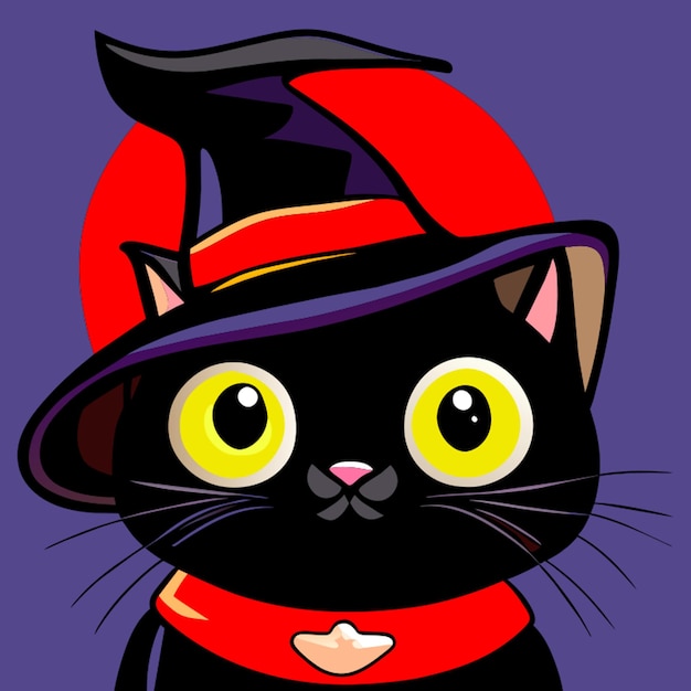 make a simple black cat with a witch hat vector illustration