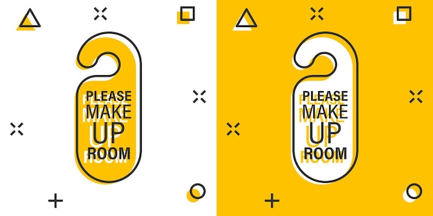 Make up room hotel sign icon in comic style Inn cartoon vector illustration on white isolated background Hostel clean splash effect business concept