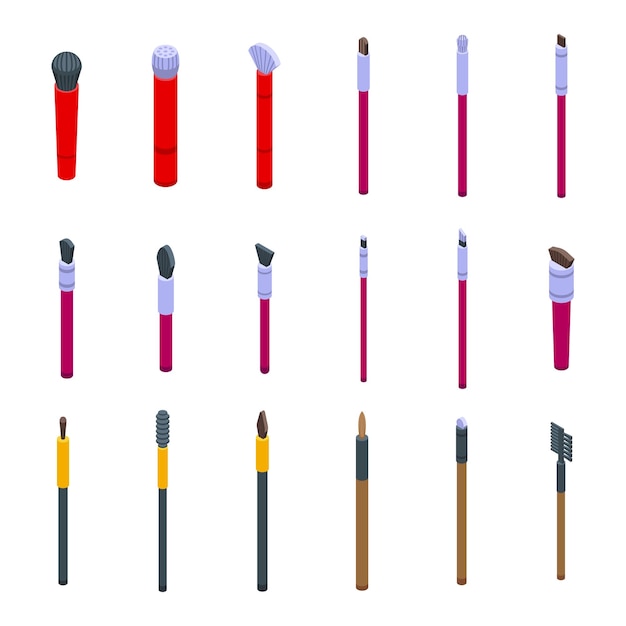 Makeup brush icons set isometric vector Beauty makeup