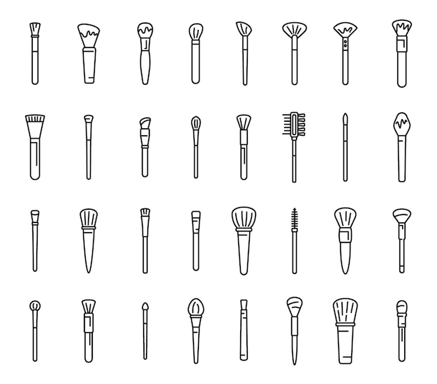 Makeup brush icons set outline vector Cosmetic brow