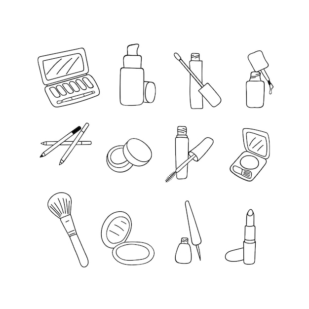 Makeup cosmetics products, sketch on white background. Vector illustration