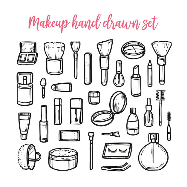 Makeup hand drawn set. Vector vintage illustration.