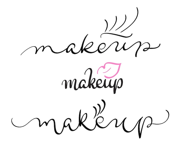 Makeup vector text on white background Calligraphy lettering illustration