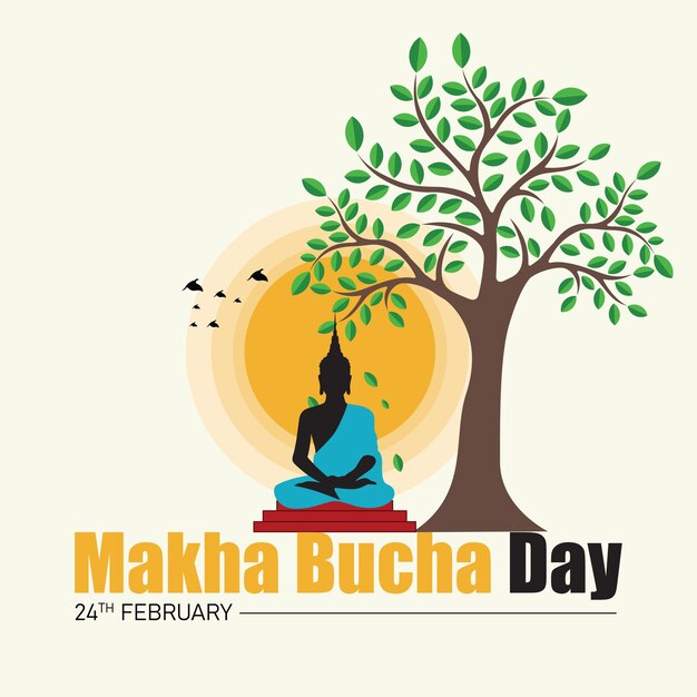 Vector makha bucha is a significant buddhist festival celebrated on the full moon