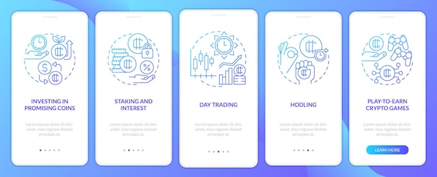 Making money on crypto blue gradient onboarding mobile app screen