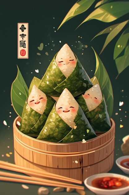 Vector making zongzi with family for duanwu festival