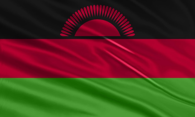 Malawi flag design Waving Malawi flag made of satin or silk fabric Vector Illustration