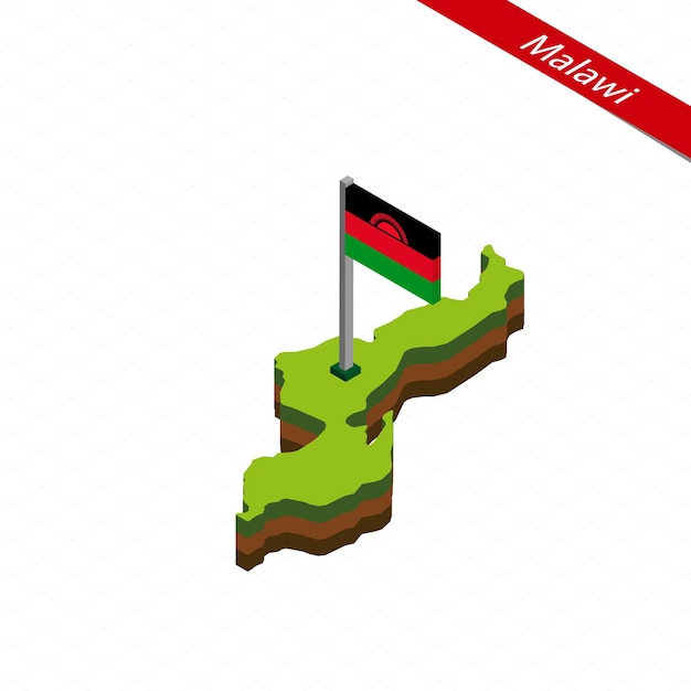 Malawi Isometric map and flag Vector Illustration