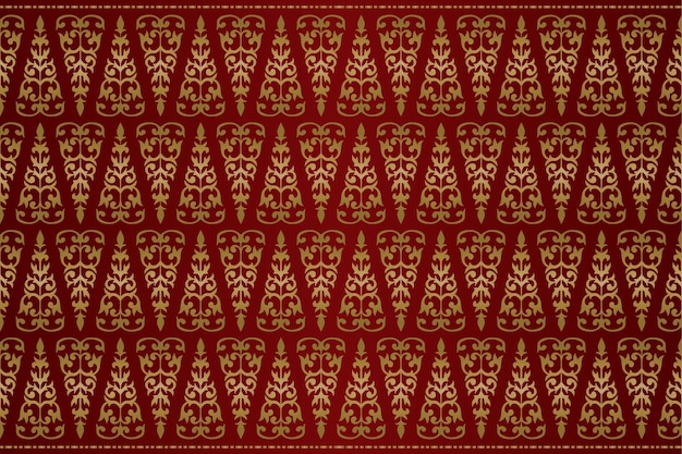 Malay Riau Batik Songket, Weaving Corak Motif Pucuk Rebung, Melayu patterns red silky background.