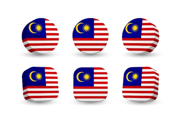 Malaysia flag 3d vector illustration button flag of Malaysia isolated on white