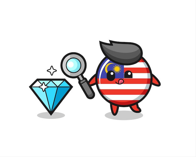 Malaysia flag badge mascot is checking the authenticity of a diamond