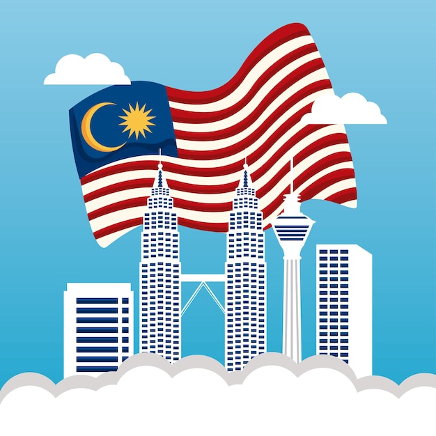 Malaysia flag and buildings landmarks